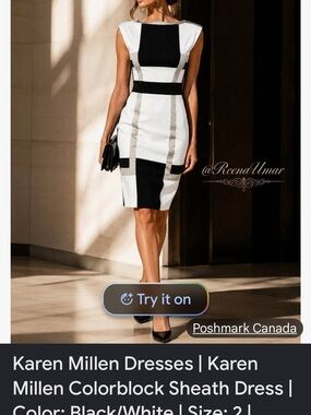 Karen Millen Black, White & Beige Colorblock Midi Dress